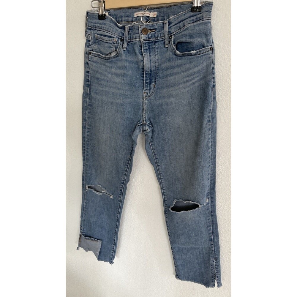 Levi's 724 Women's High Rise Straight Crop Big “E” Jeans Sz 29 Distressed Grunge